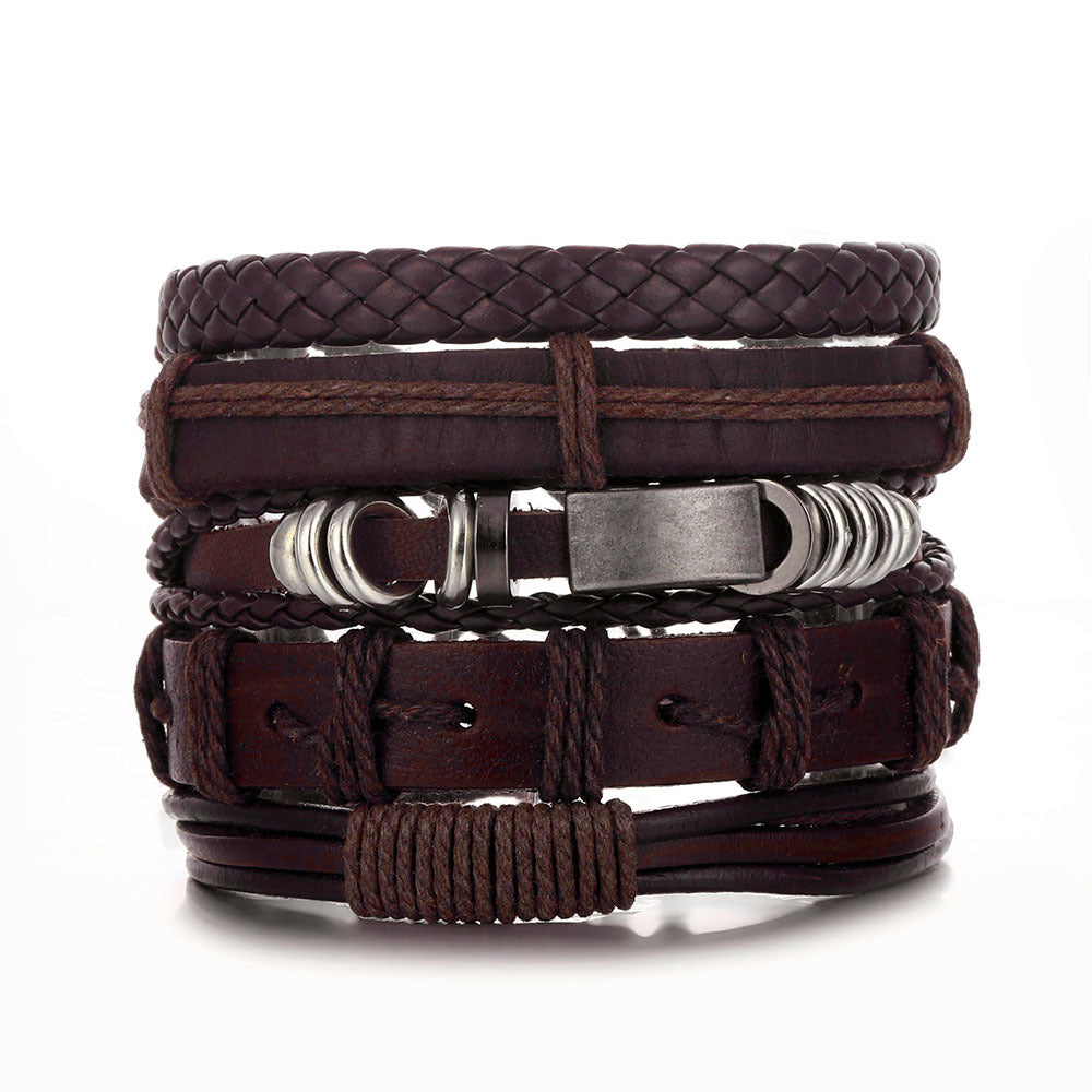 Wholesale Vintage Batman Braided Handmade Beads Multi-Layered Leather Bracelet